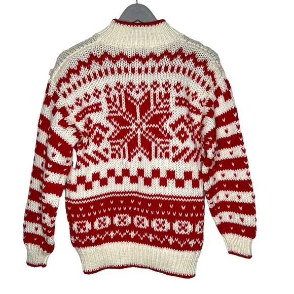 Y2K Ricki Snowflake Hand Knit Crew Neck Sweater Size M NWT Red Cream Chunky Knit - Picture 13 of 13